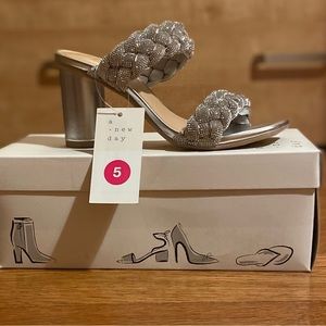 Silver Rhinestone Basil Mule Heels